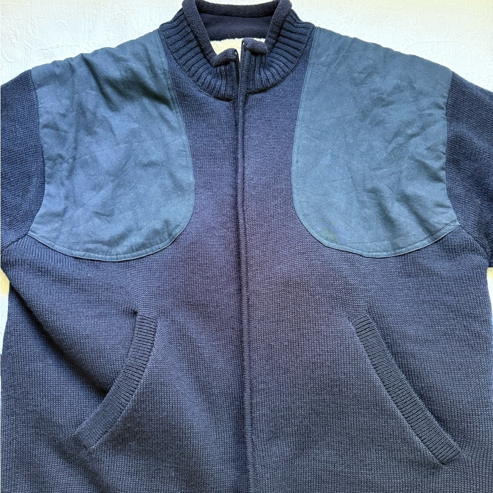 BERETTA Men’s Navy Wool Jacket NWOT Sherpa LinenFull Zip Sweater Coat Large